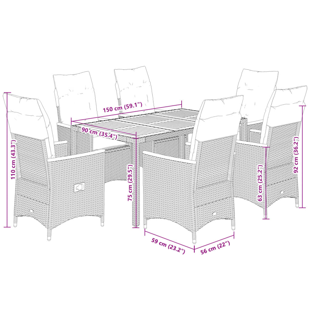 7-Delige Tuinset Met Kussens Poly Rattan Grijs