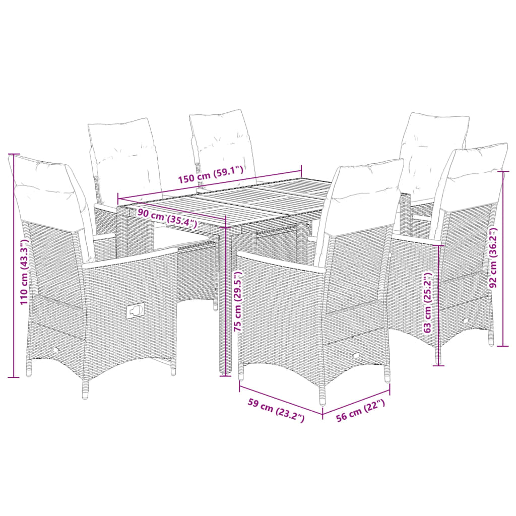 7-Delige Tuinset Met Kussens Poly Rattan Grijs