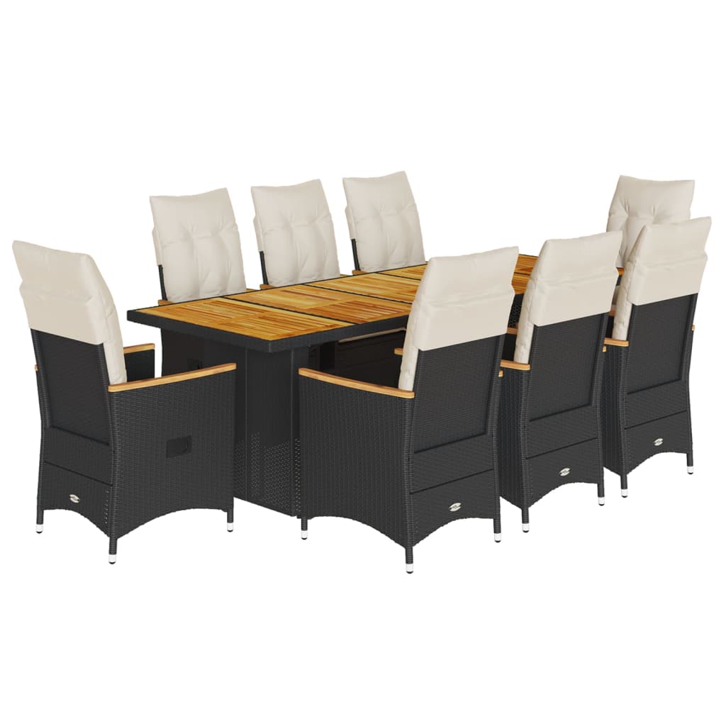 9-Delige Tuinset Met Kussens Poly Rattan Zwart