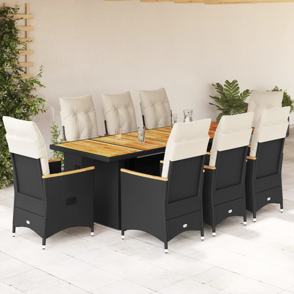 9-Delige Tuinset Met Kussens Poly Rattan Zwart