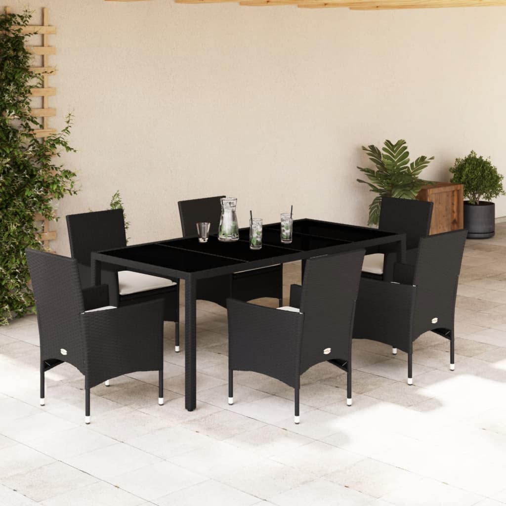 3-Delige Tuinset Met Kussens Poly Rattan En Glas