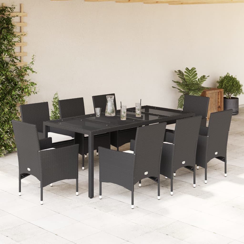 3-Delige Tuinset Met Kussens Poly Rattan En Glas