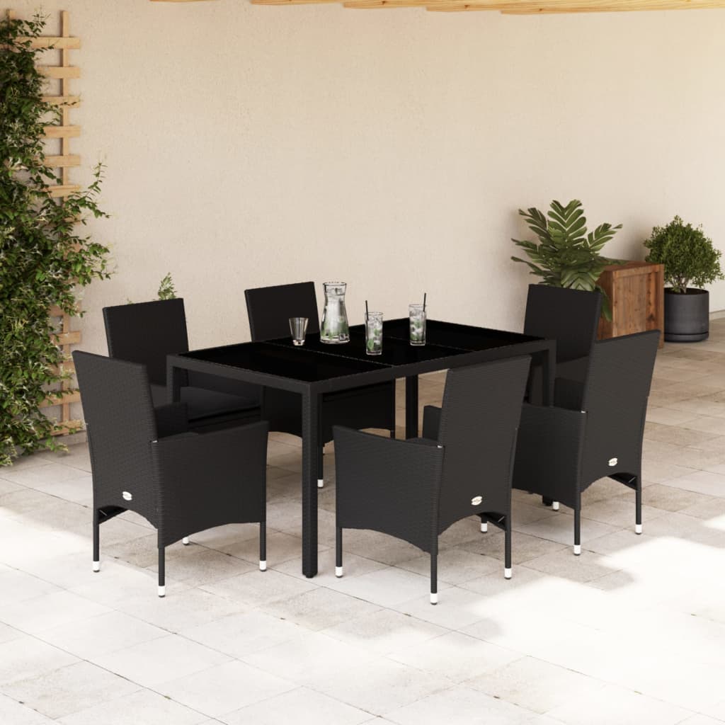 3-Delige Tuinset Met Kussens Poly Rattan En Glas