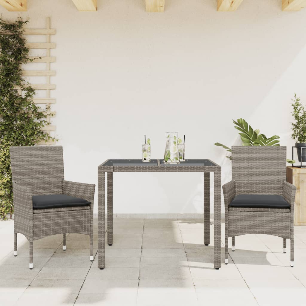 3-Delige Tuinset Met Kussens Poly Rattan En Glas