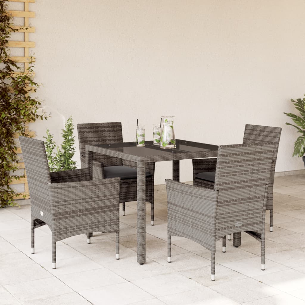 3-Delige Tuinset Met Kussens Poly Rattan En Glas