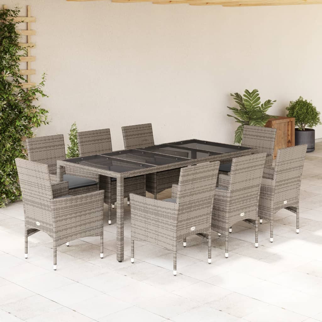 3-Delige Tuinset Met Kussens Poly Rattan En Glas