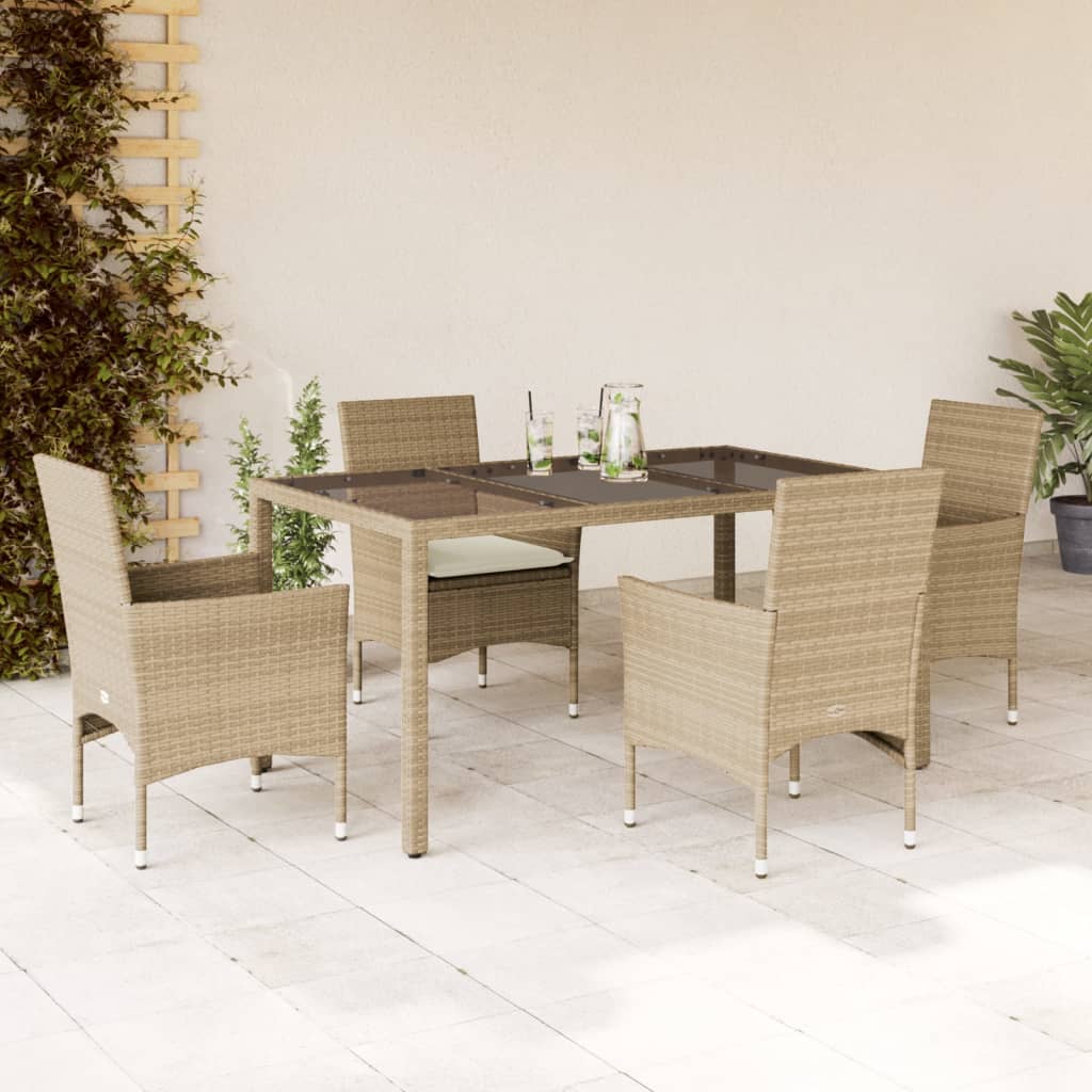 3-Delige Tuinset Met Kussens Poly Rattan En Glas