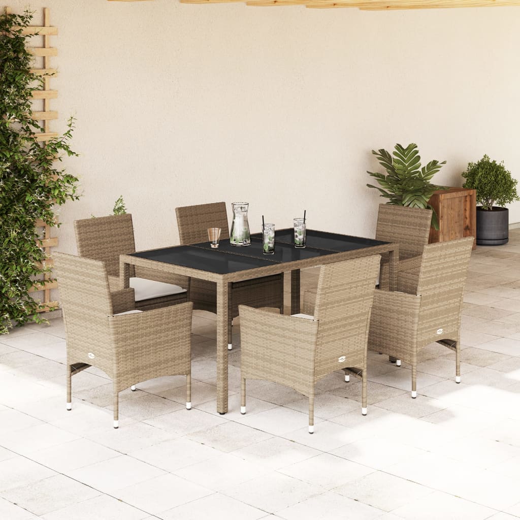 3-Delige Tuinset Met Kussens Poly Rattan En Glas
