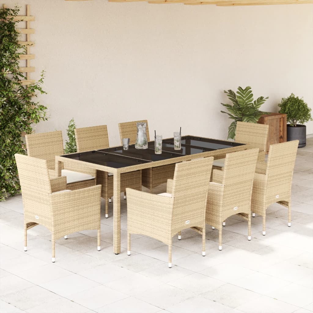 3-Delige Tuinset Met Kussens Poly Rattan En Glas