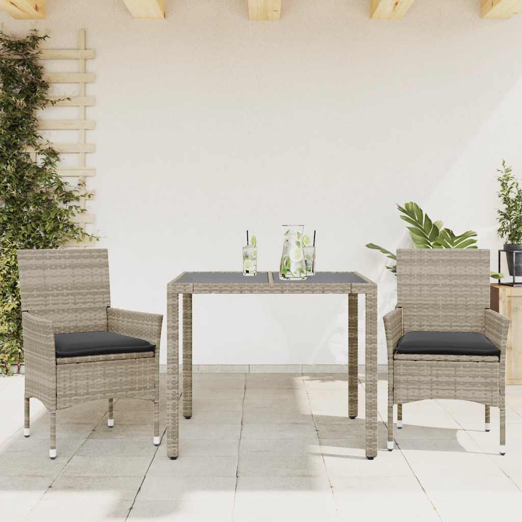 3-Delige Tuinset Met Kussens Poly Rattan En Glas