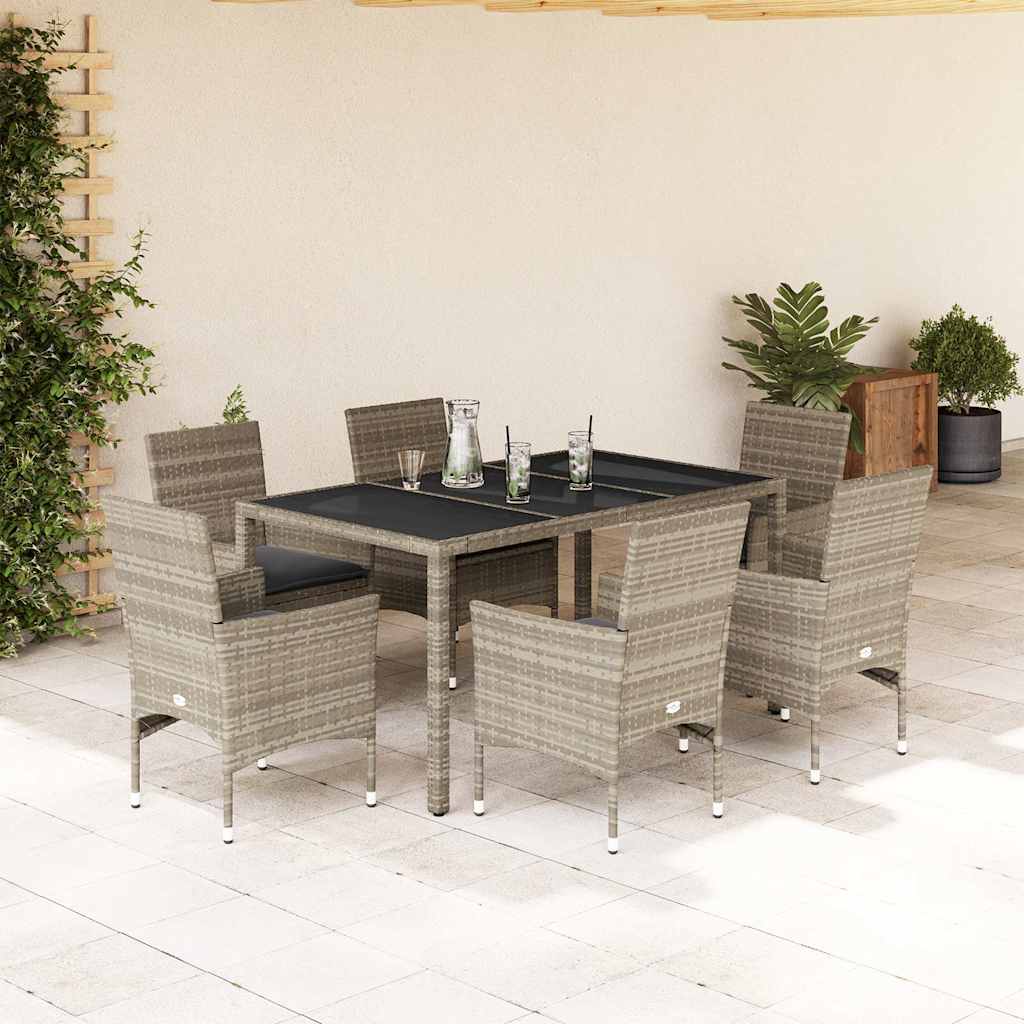 3-Delige Tuinset Met Kussens Poly Rattan En Glas