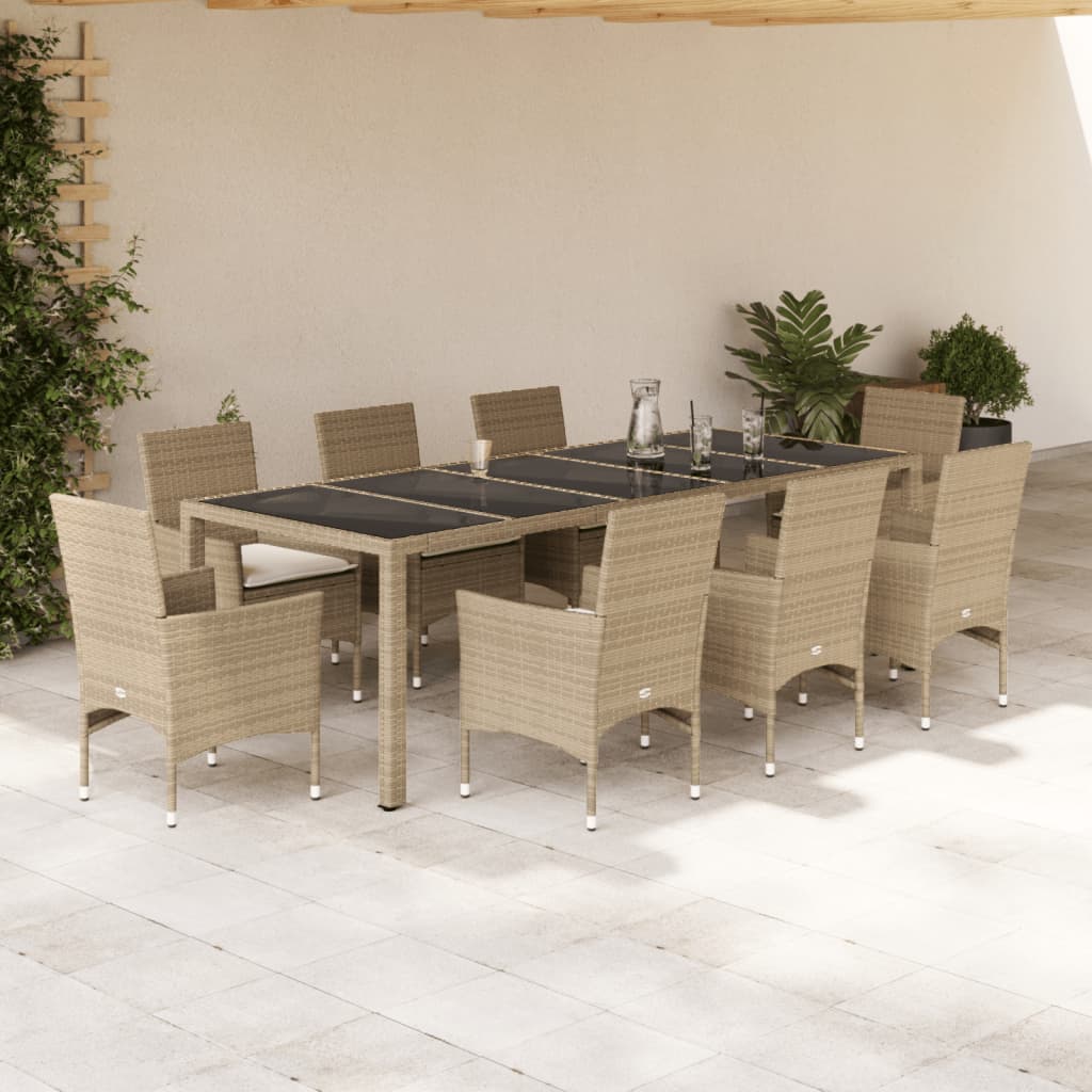 9-Delige Tuinset Met Kussens Poly Rattan En Glas