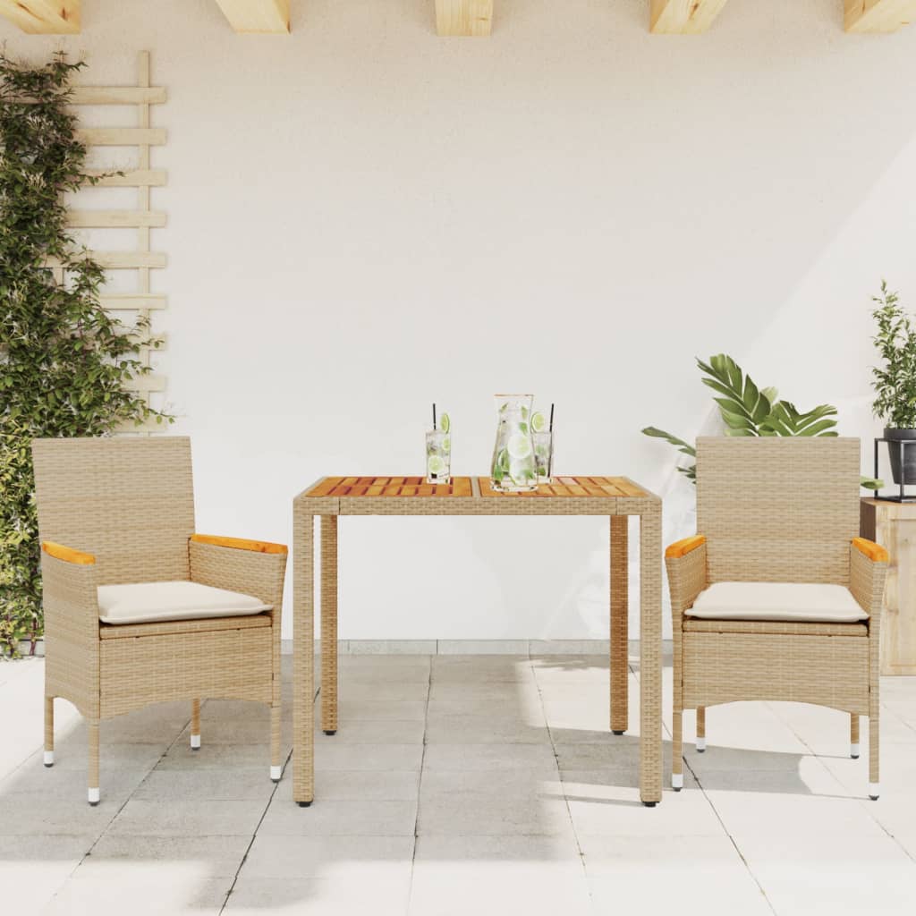 3-Delige Tuinset Met Kussens Poly Rattan En Acaciahout