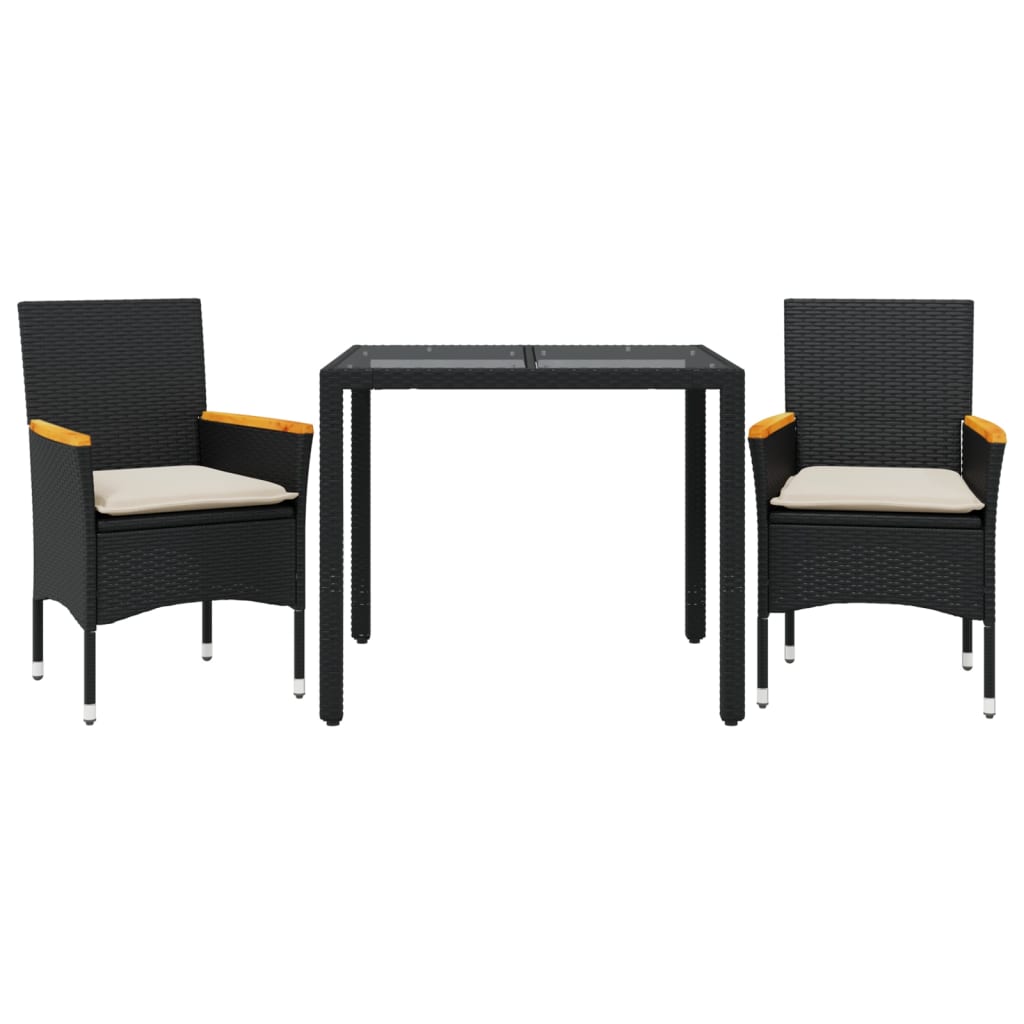 3-Delige Tuinset Met Kussens Poly Rattan En Glas