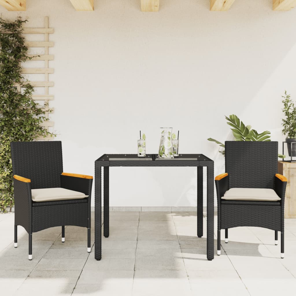3-Delige Tuinset Met Kussens Poly Rattan En Glas
