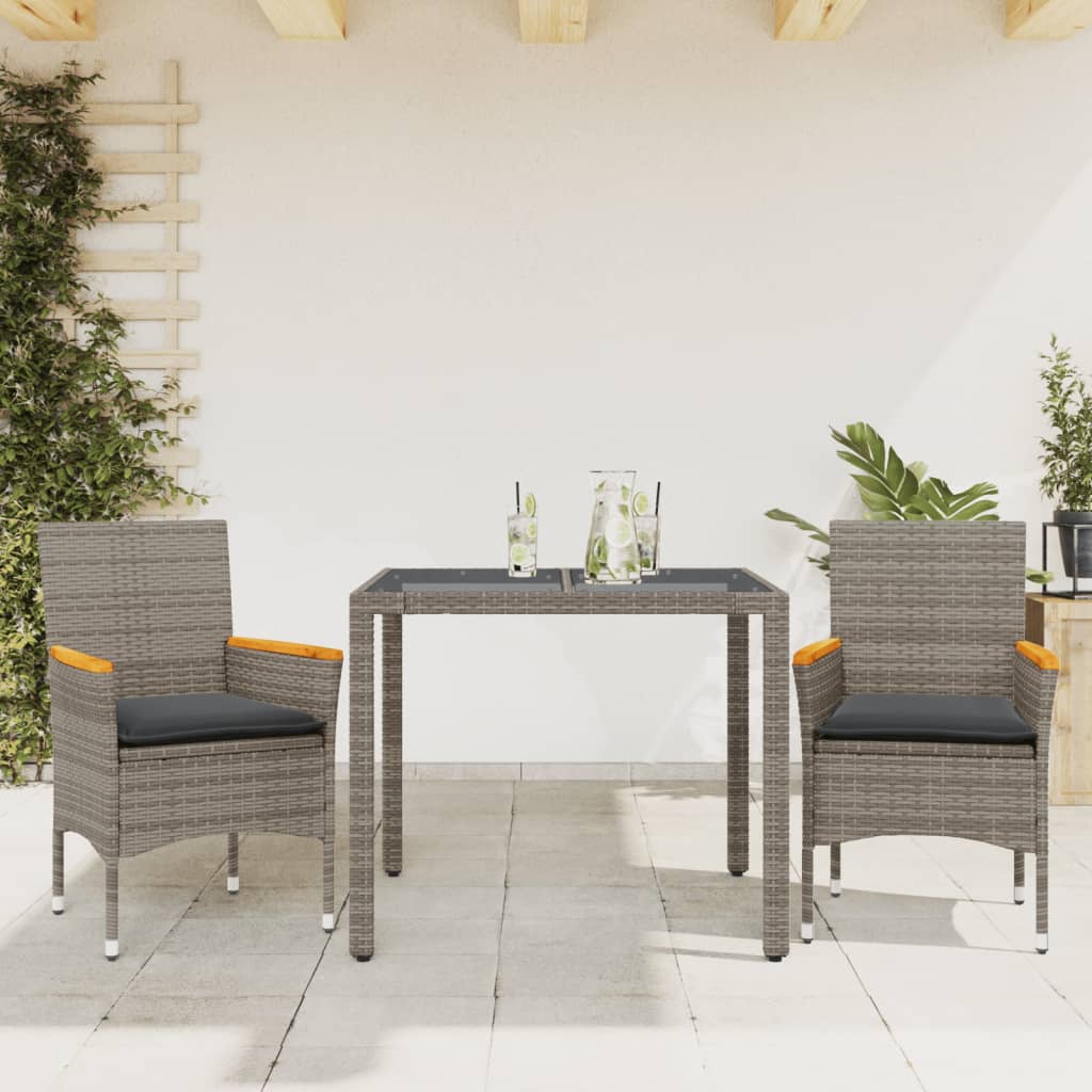 3-Delige Tuinset Met Kussens Poly Rattan En Glas