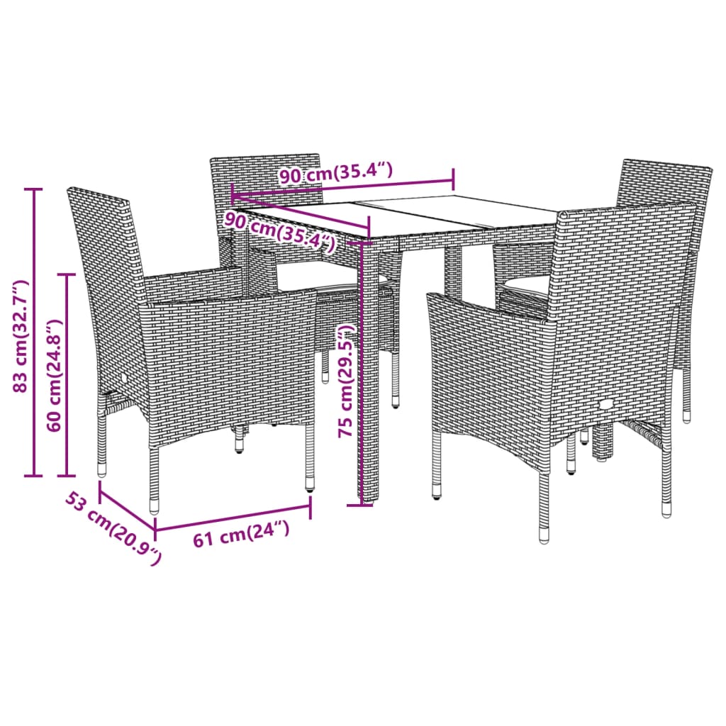 5-Delige Tuinset Met Kussens Poly Rattan En Acaciahout