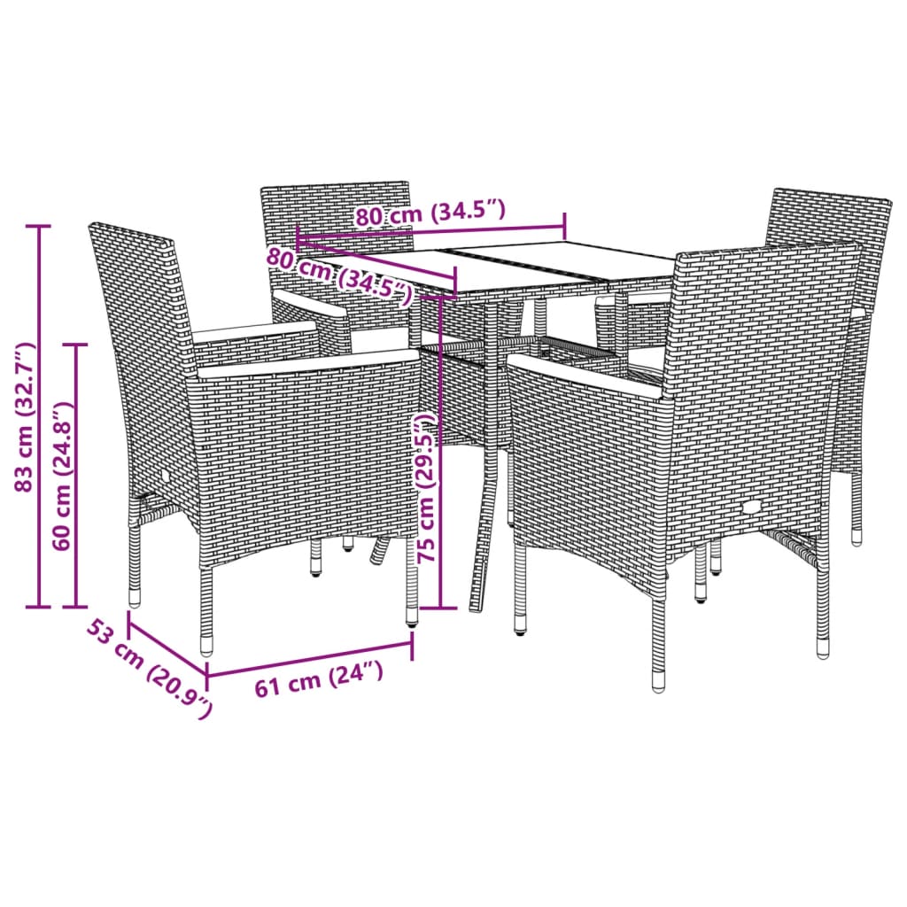 5-Delige Tuinset Met Kussens Poly Rattan En Acaciahout