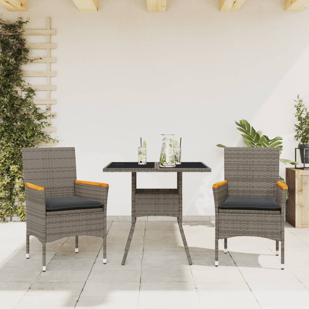 3-Delige Tuinset Met Kussens Poly Rattan En Acaciahout