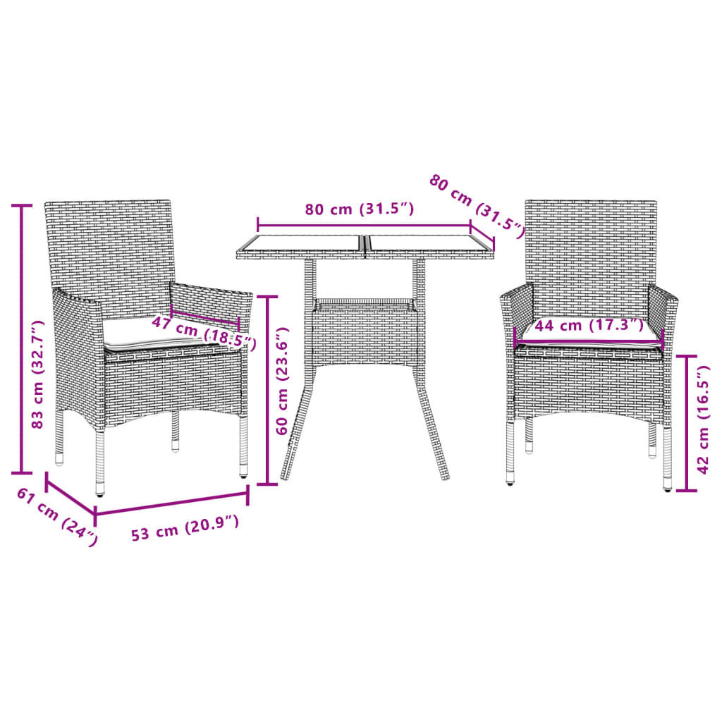 3-Delige Tuinset Met Kussens Poly Rattan En Acaciahout
