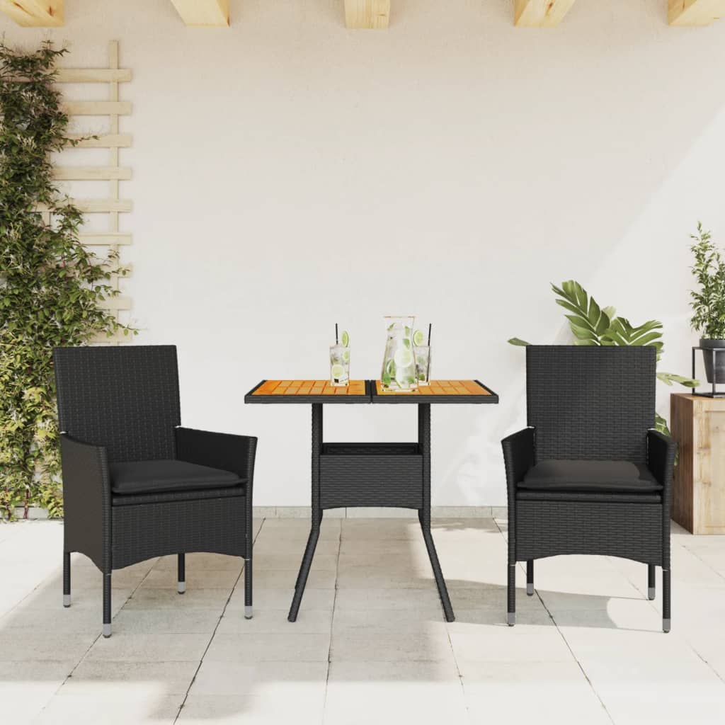 3-Delige Tuinset Met Kussens Poly Rattan En Acaciahout
