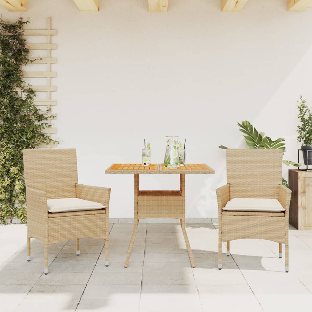 3-Delige Tuinset Met Kussens Poly Rattan En Acaciahout