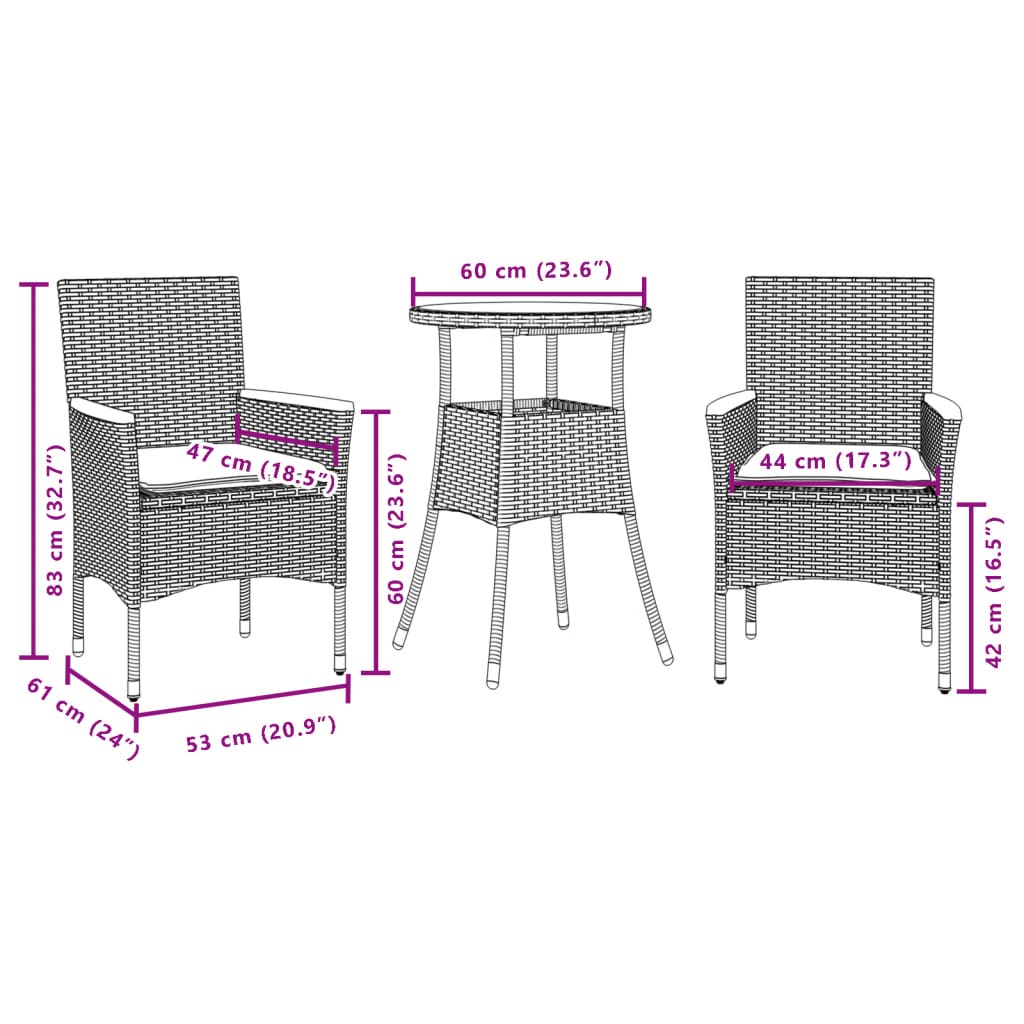 3-Delige Tuinset Met Kussens Poly Rattan En Acaciahout