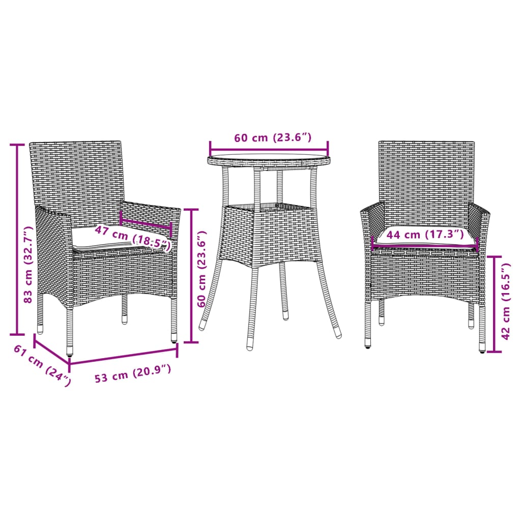 3-Delige Tuinset Met Kussens Poly Rattan En Acaciahout