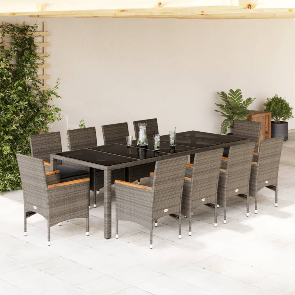 11-Delige Tuinset Met Kussens Poly Rattan En Glas