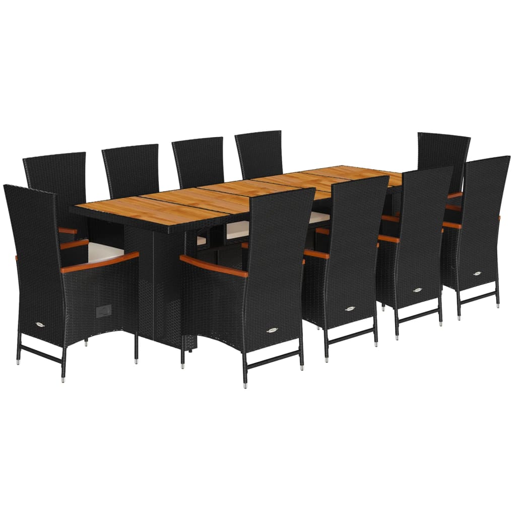 11-Delige Tuinset Met Kussens Poly Rattan Zwart