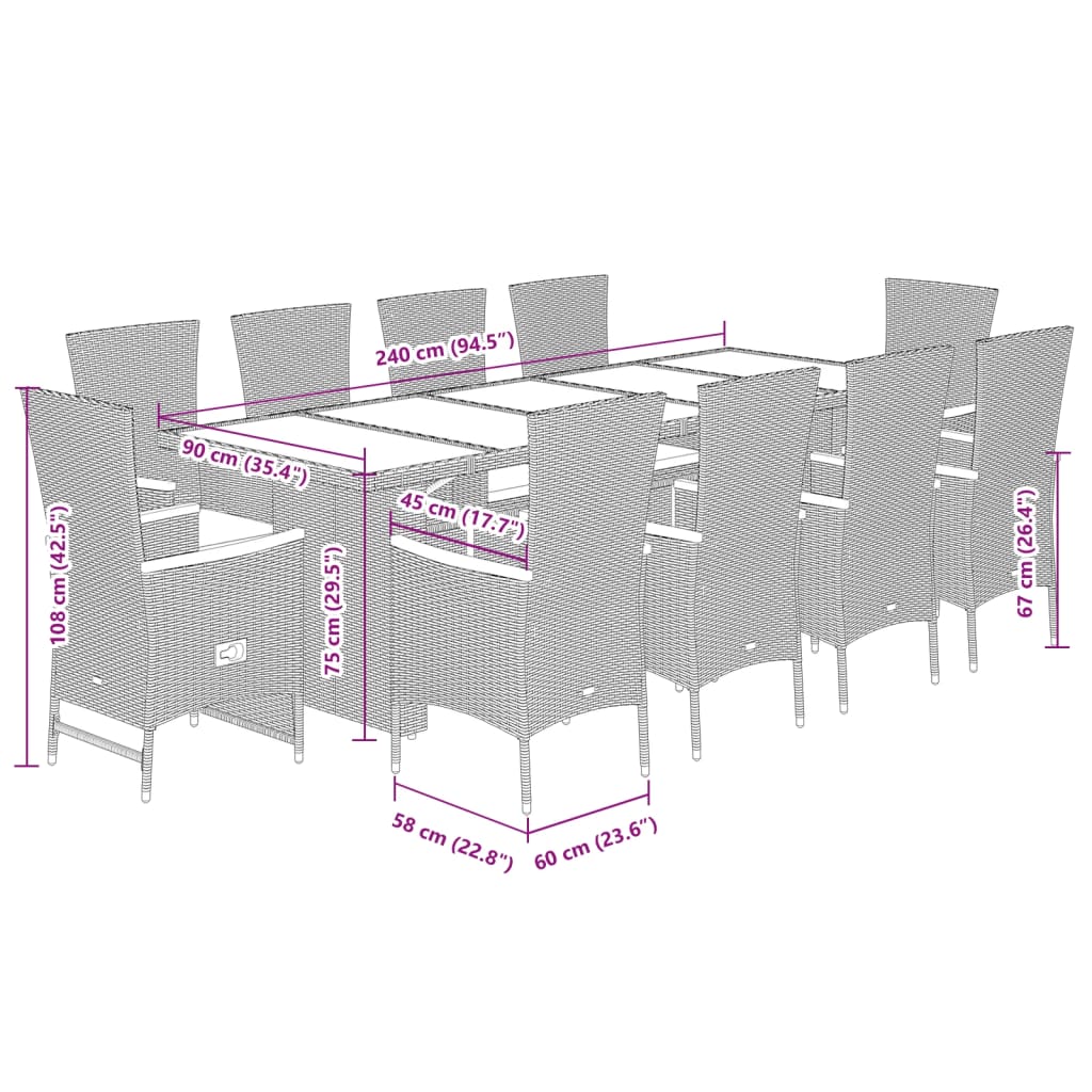11-Delige Tuinset Met Kussens Poly Rattan Zwart