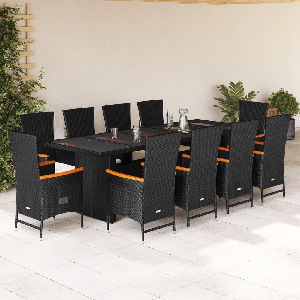 11-Delige Tuinset Met Kussens Poly Rattan Zwart