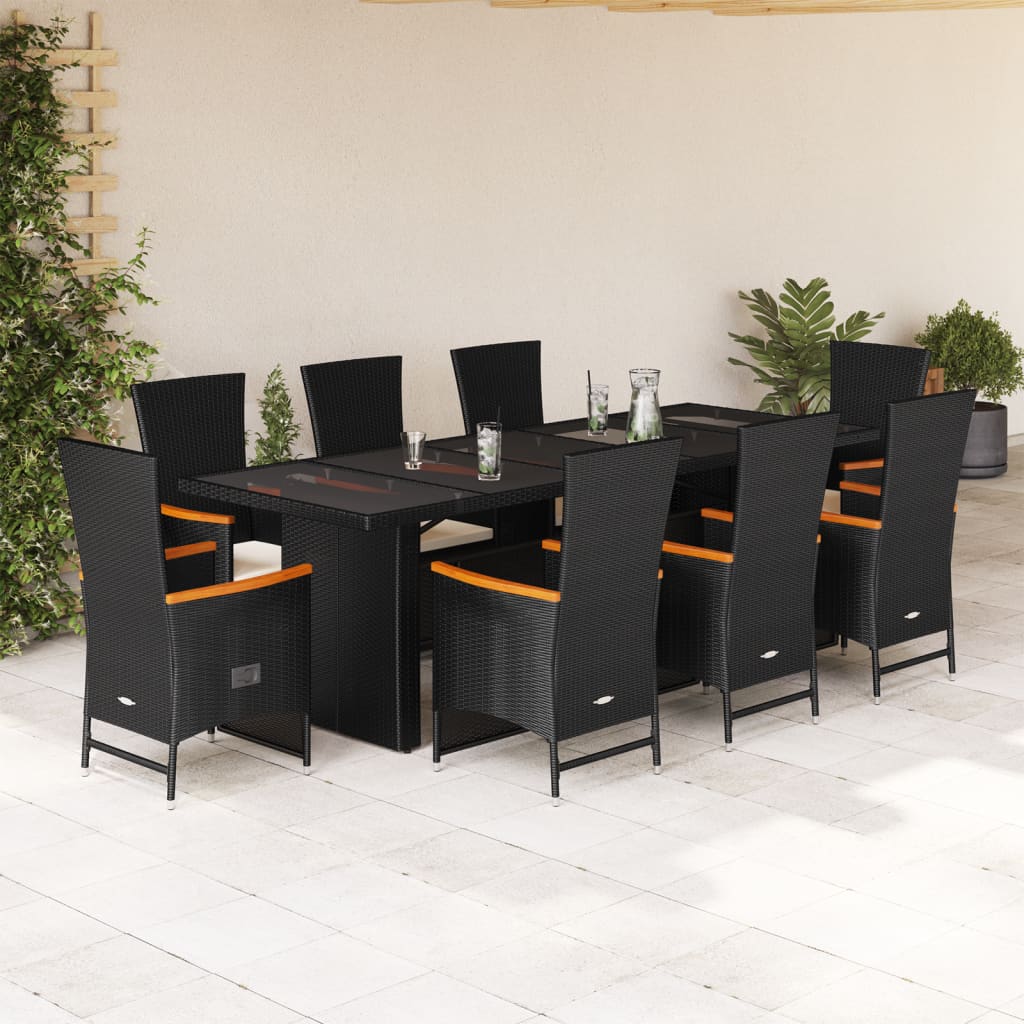 11-Delige Tuinset Met Kussens Poly Rattan Zwart