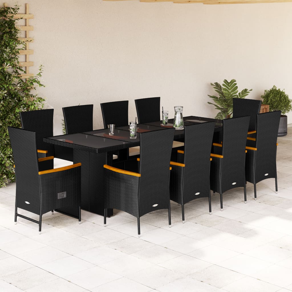 11-Delige Tuinset Met Kussens Poly Rattan Zwart