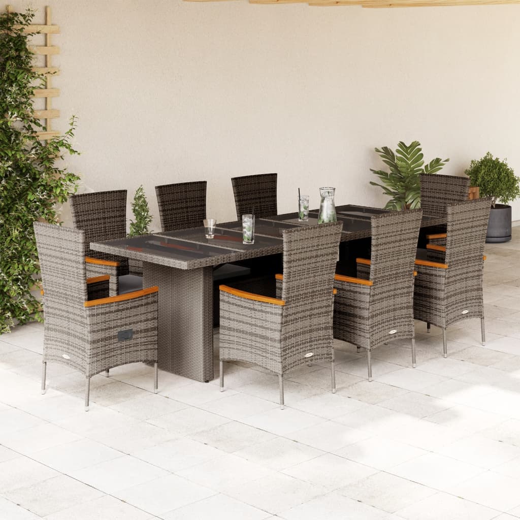 11-Delige Tuinset Met Kussens Poly Rattan Grijs