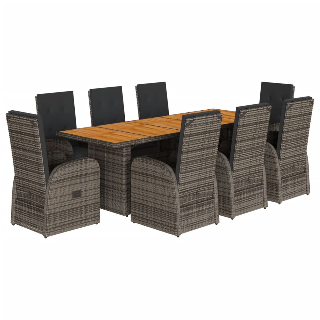 9-Delige Tuinset Met Kussens Poly Rattan Grijs