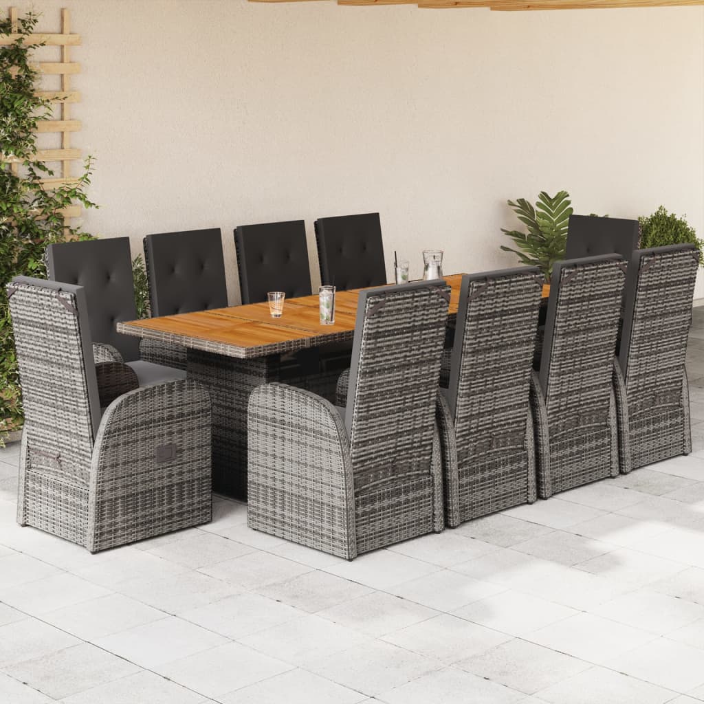 9-Delige Tuinset Met Kussens Poly Rattan Grijs