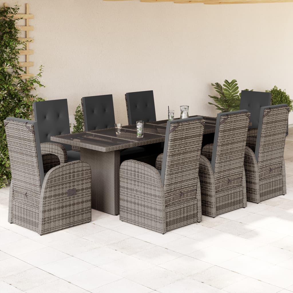 7-Delige Tuinset Met Kussens Poly Rattan Grijs