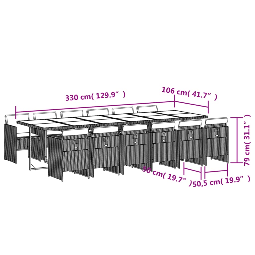 13-Delige Tuinset Met Kussens Poly Rattan