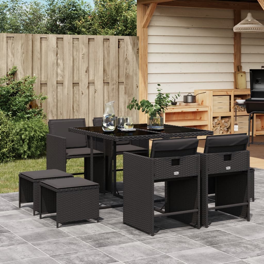 9-Delige Tuinset Met Kussens Poly Rattan