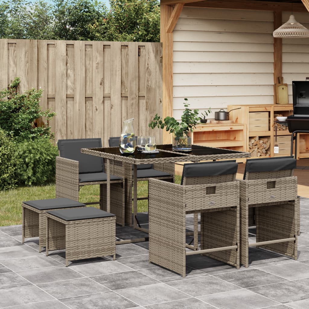 9-Delige Tuinset Met Kussens Poly Rattan