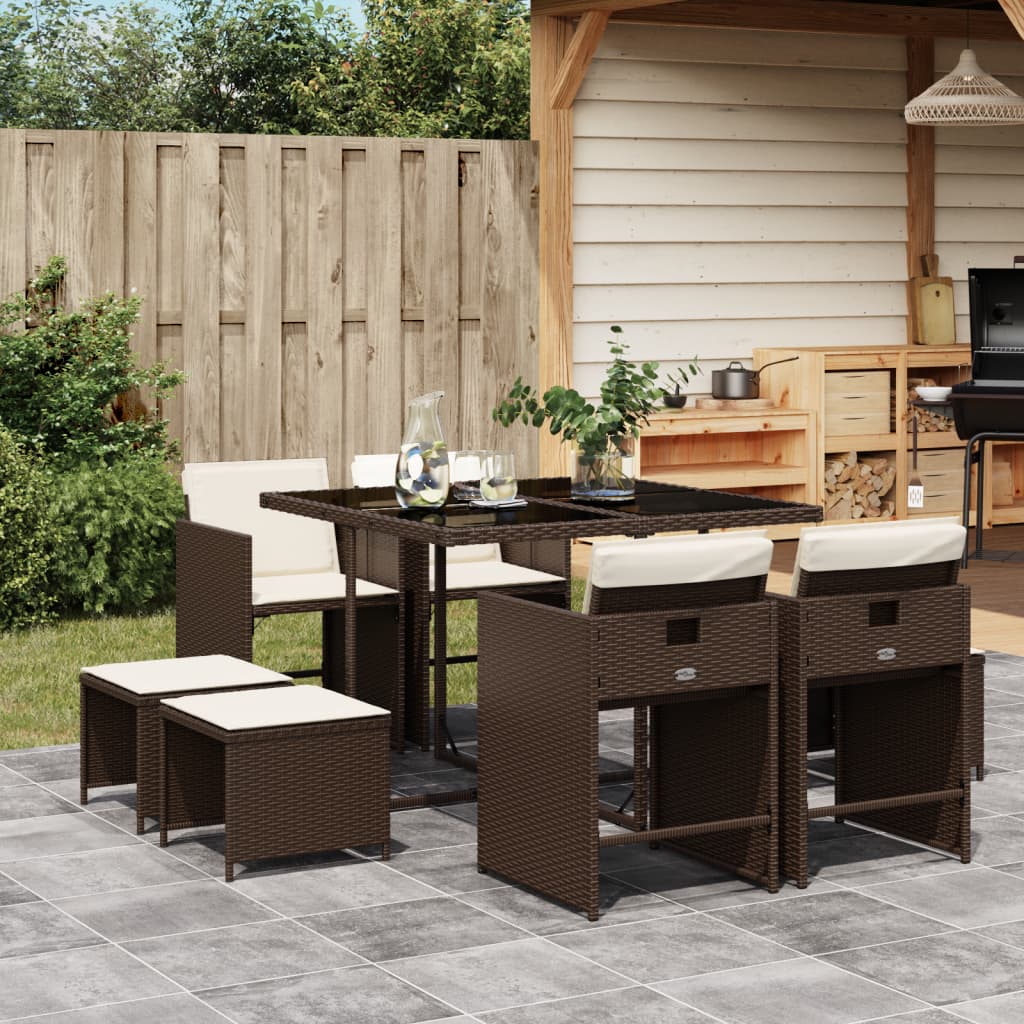 9-Delige Tuinset Met Kussens Poly Rattan