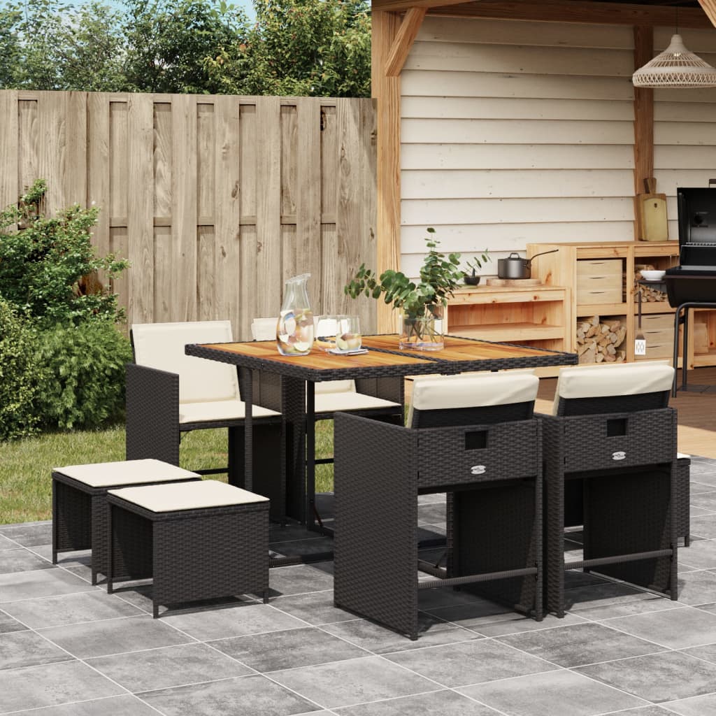 9-Delige Tuinset Met Kussens Poly Rattan