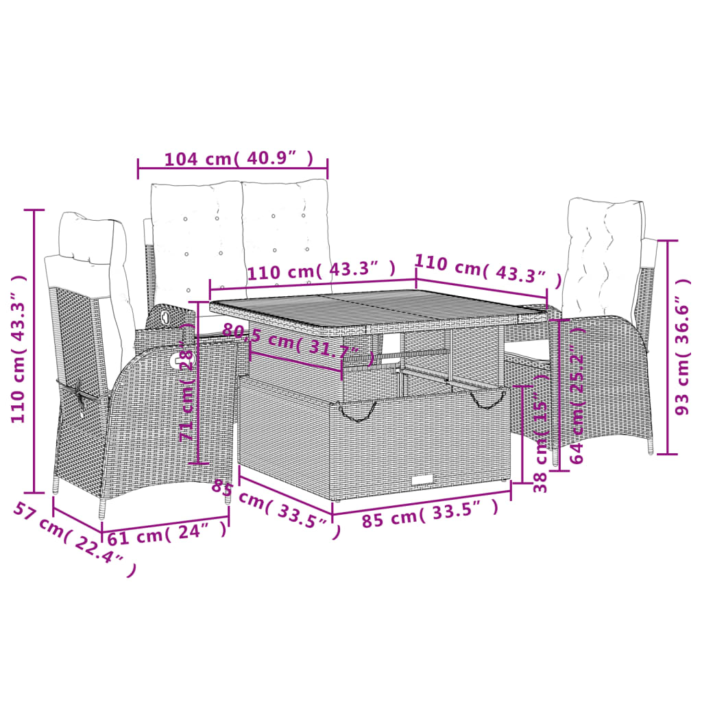 4-Delige Tuinset Met Kussens Poly Rattan Zwart
