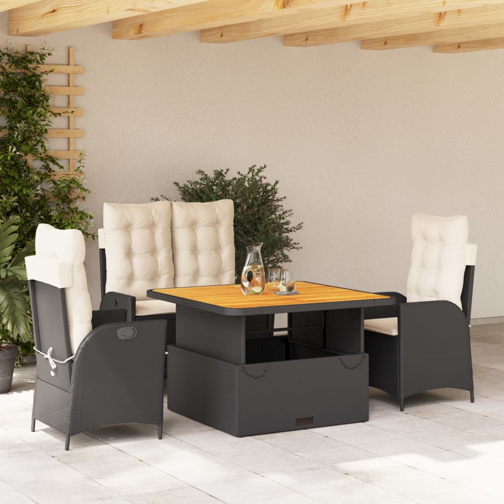 4-Delige Tuinset Met Kussens Poly Rattan Zwart