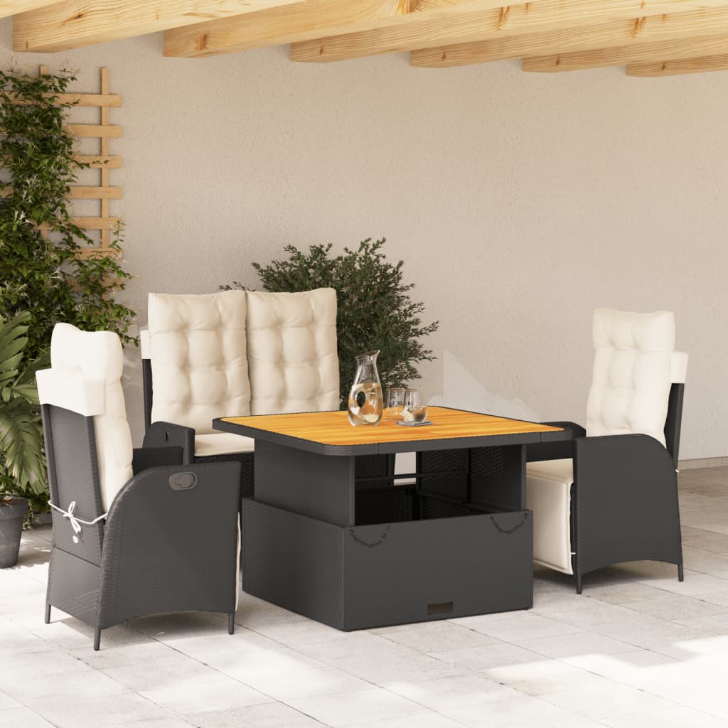 4-Delige Tuinset Met Kussens Poly Rattan Zwart