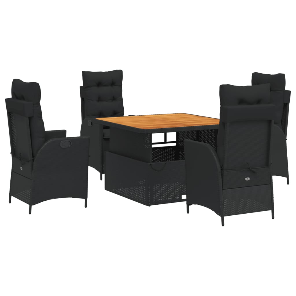 5-Delige Tuinset Met Kussens Poly Rattan Zwart