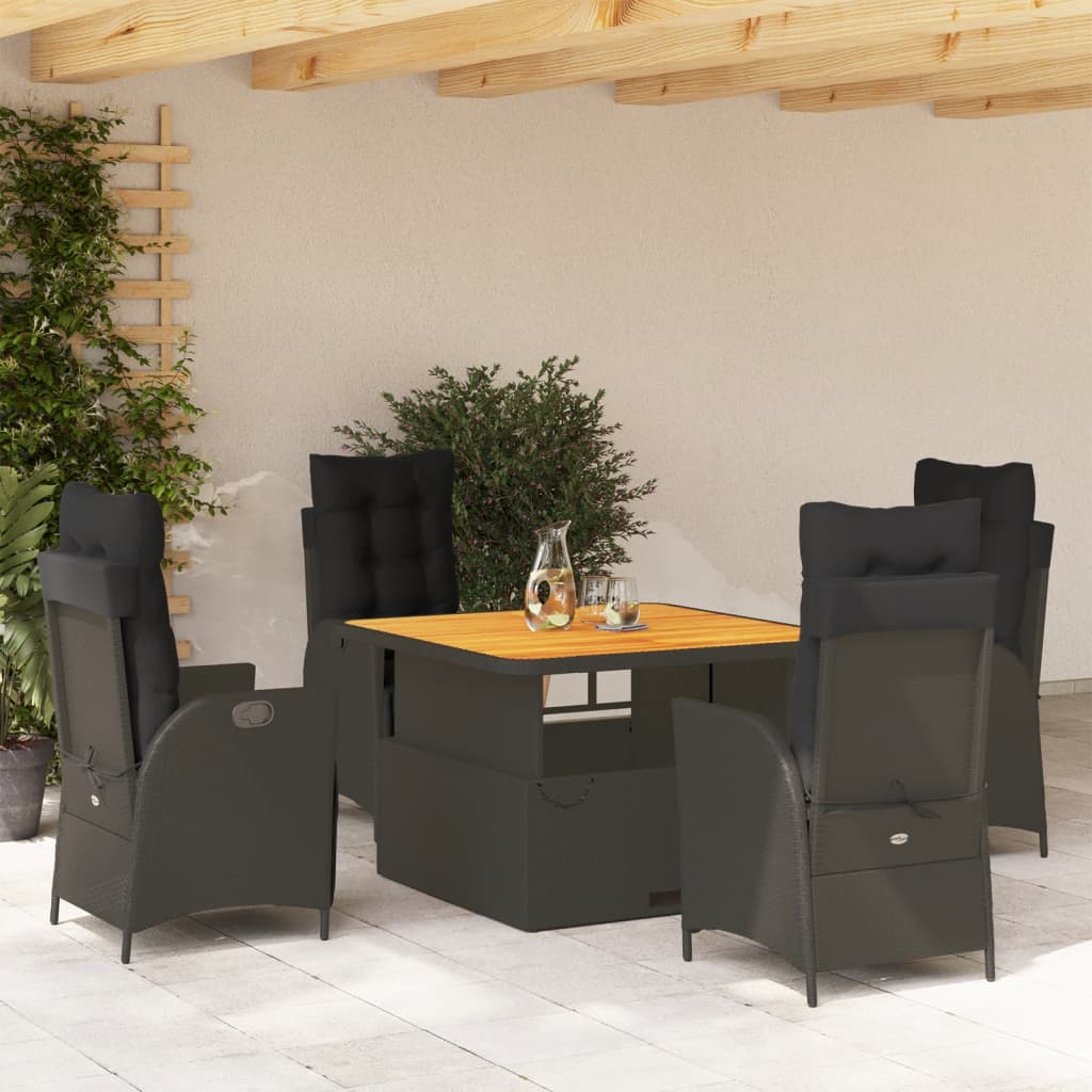 5-Delige Tuinset Met Kussens Poly Rattan Zwart