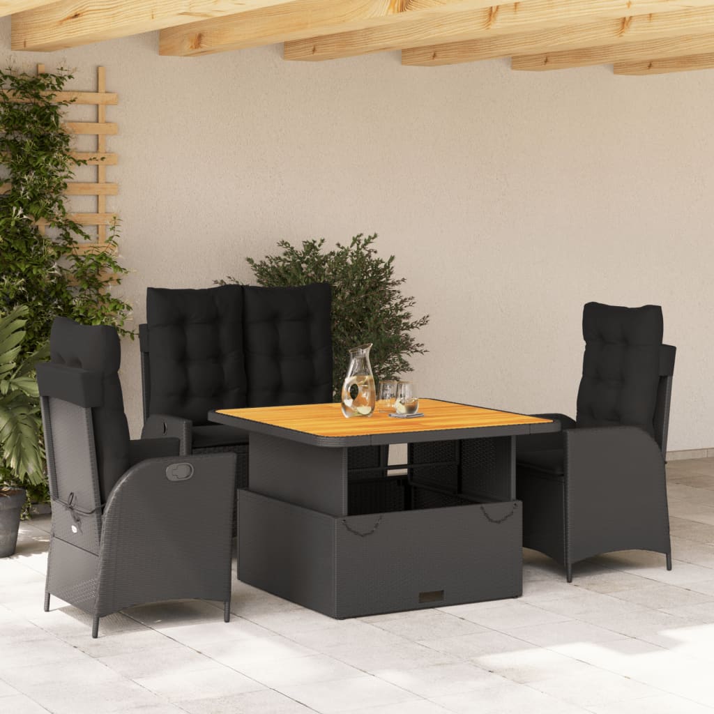4-Delige Tuinset Met Kussens Poly Rattan Zwart
