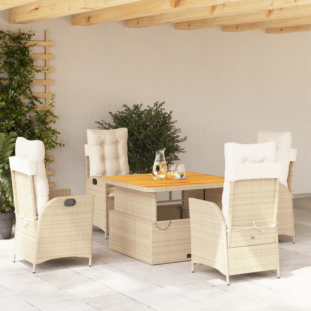 5-Delige Tuinset Met Kussens Poly Rattan Beige